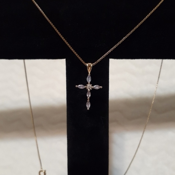 Solid 14k Gold Tanzanite Diamond Cross Pendant - Picture 9 of 14